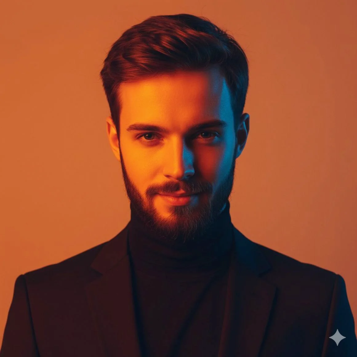 Orange-and-Blue Editorial Portrait