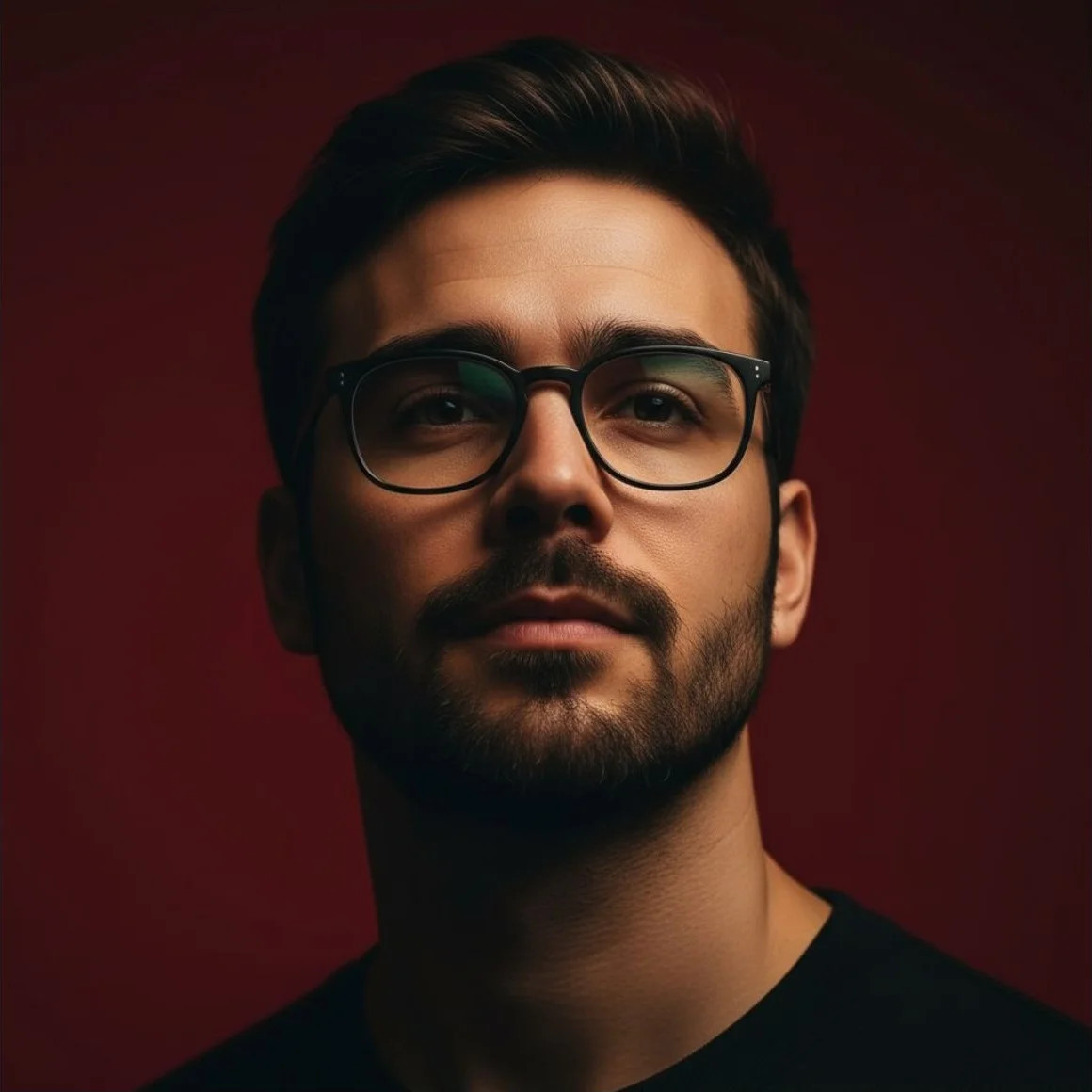 Crimson Low-Angle Cinematic Portrait
