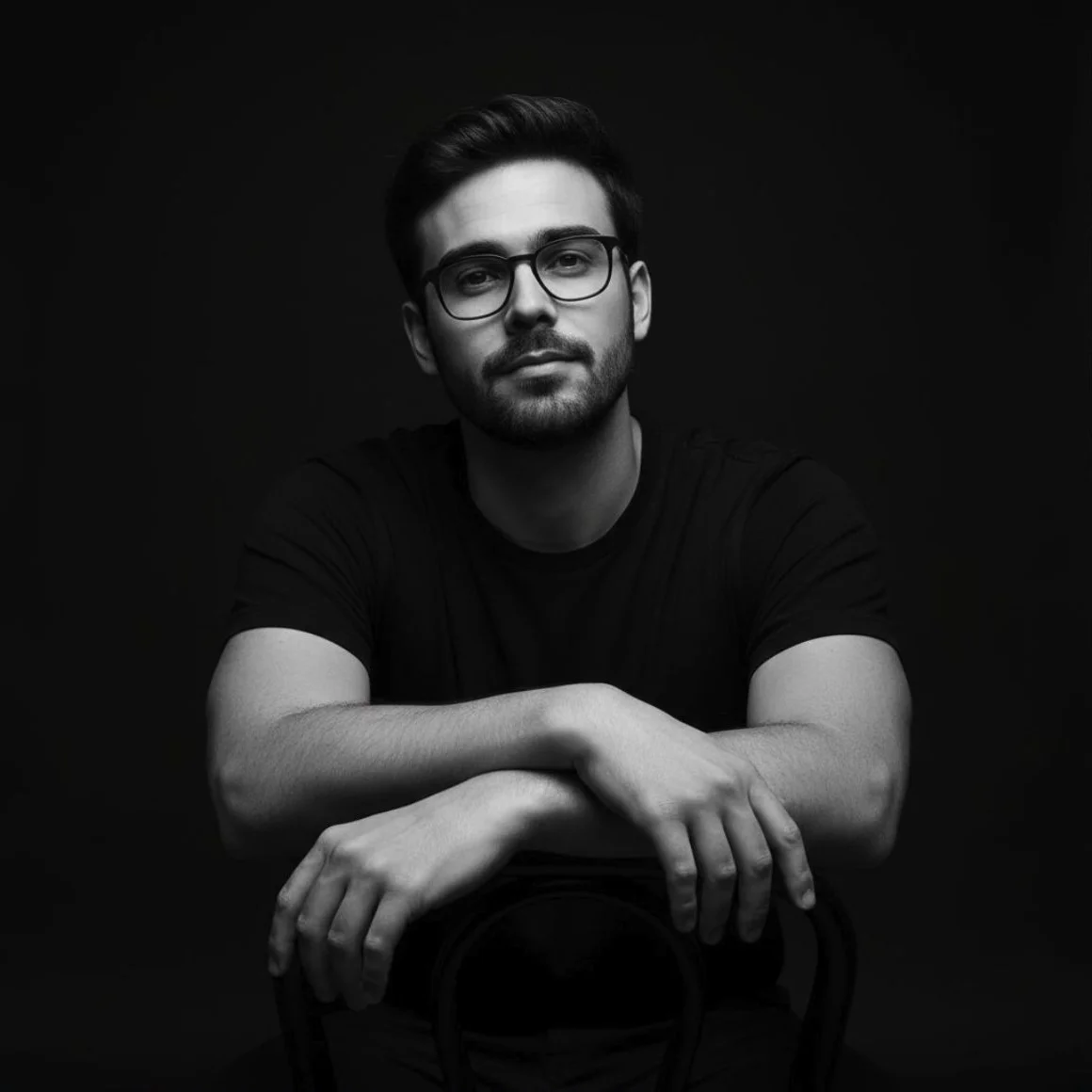 Black-and-White Chair-Back Studio Portrait